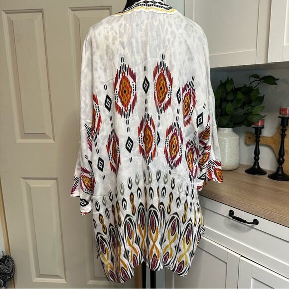Chico’s Women’s Sz 1 US 8 M Reversible Cheetah Leopard Aztec Kimono Cardigan EUC - Picture 4 of 12